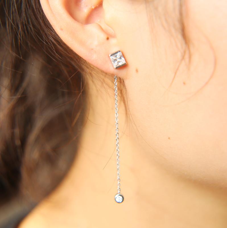 

new arrived small square drop round cz paved zircon stud earring 925 pure silver earrings women jewellery ornaments