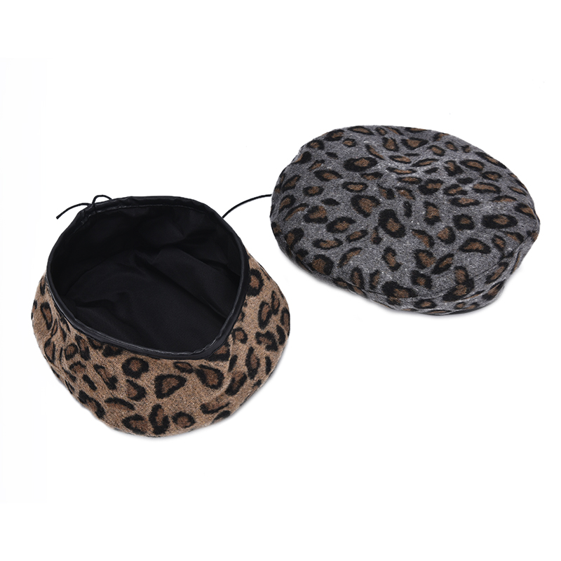 

Winter Elegant Wool Leopard Beret Women Casual Streetwear Warm Beret Hat Cap Autumn Party Club Female Beanie