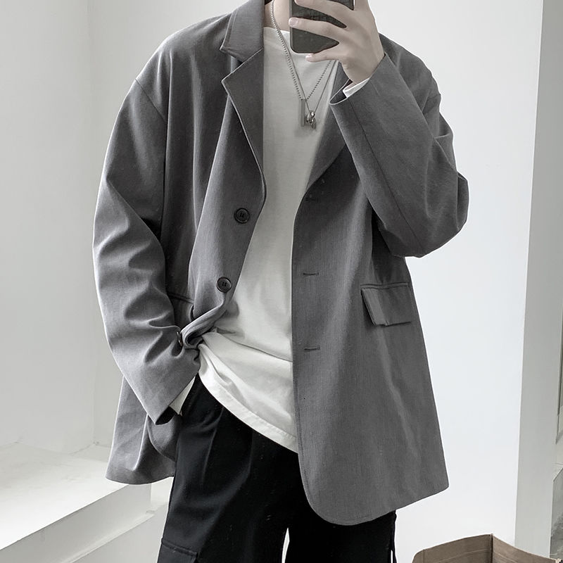 

Men' suit 2020 Autumn new slim solid color couples button lapel long-sleeve suit casual personality youth men' wear, Black