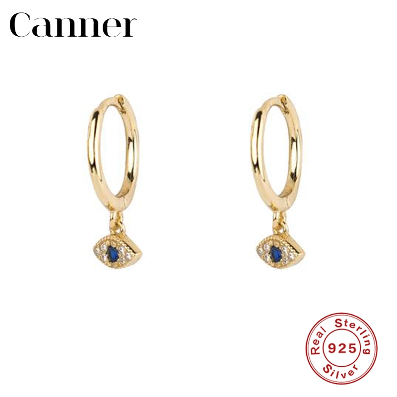 

Real 925 Sterling Silver Creative Fashion New eye Hoop Earrings Small Minimalist Zircon Earrings Women Best Gift