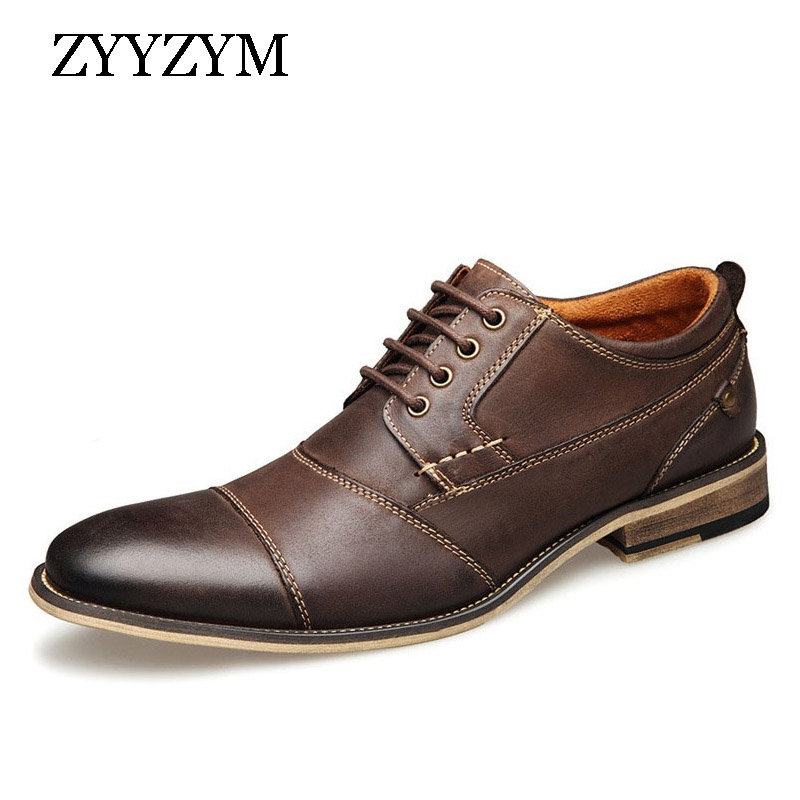 

Men's Dress Shoes Leather Lace-Up Vintage Men Formal Shoes Casual Spring Autumn 2020 New Wooden Heel Footwear Large Size 39-48, Coffee
