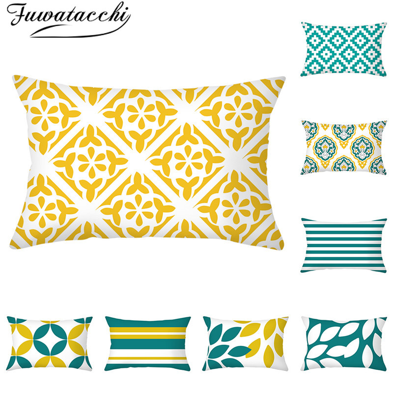 

Fuwatacchi Yellow Blue Geometric Pattern Pillow Case Black Geometry Printed Cushion Covers For Home Sofa Decorative Pillowcases, Tprpc16918