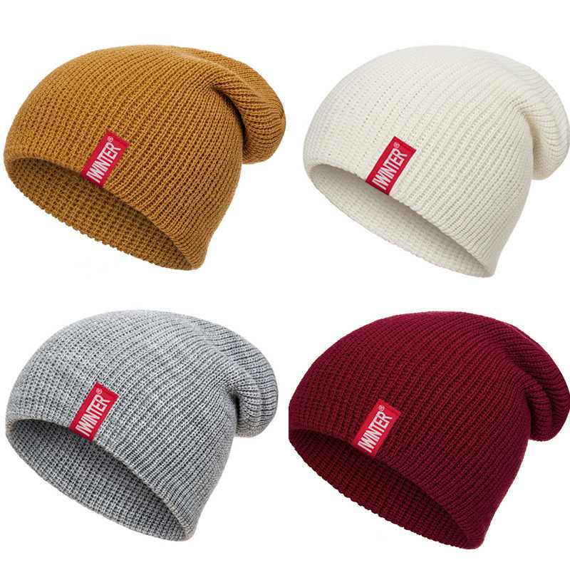 

Stylish Women Casual Skullies Beanies Warm Thicken Sking Hat New Red Mark Unisex Hedging Cap Quality Elastic Winter Hats gorras