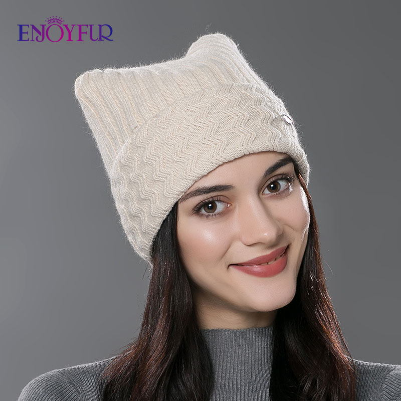 

ENJOYFUR Winter Cotton Knitted Hats For Women New Parent-child Lovely Cat Ear Beanies Cute Casual Hats High Quality Gorros, Color09