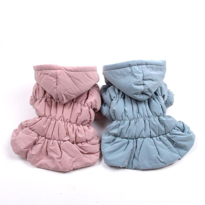 

New Princess Dog Pet Warm Dress Hoodie Floral Bubble Skirt Girl Dog Cat Winter Coat Outfit Clothes, Blue