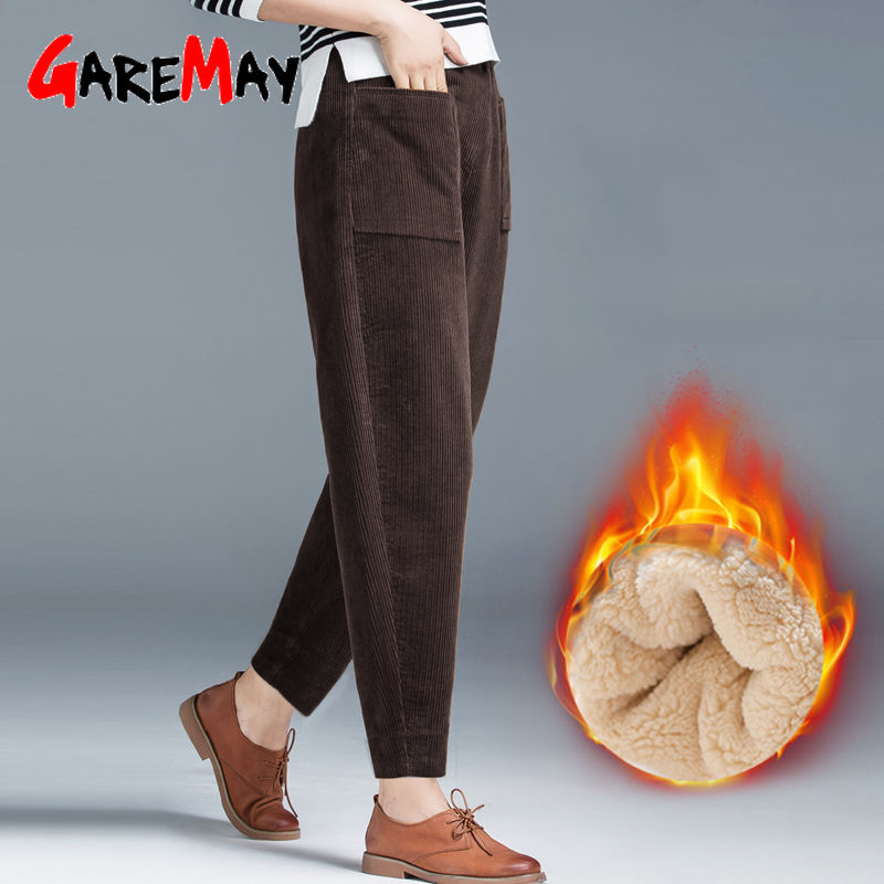 

Autumn Winter Pants Women 2020 Vintage Corduroy Pants Women Long Plus Velvet Trousers Loose Casual Korean Style Harem, Brown