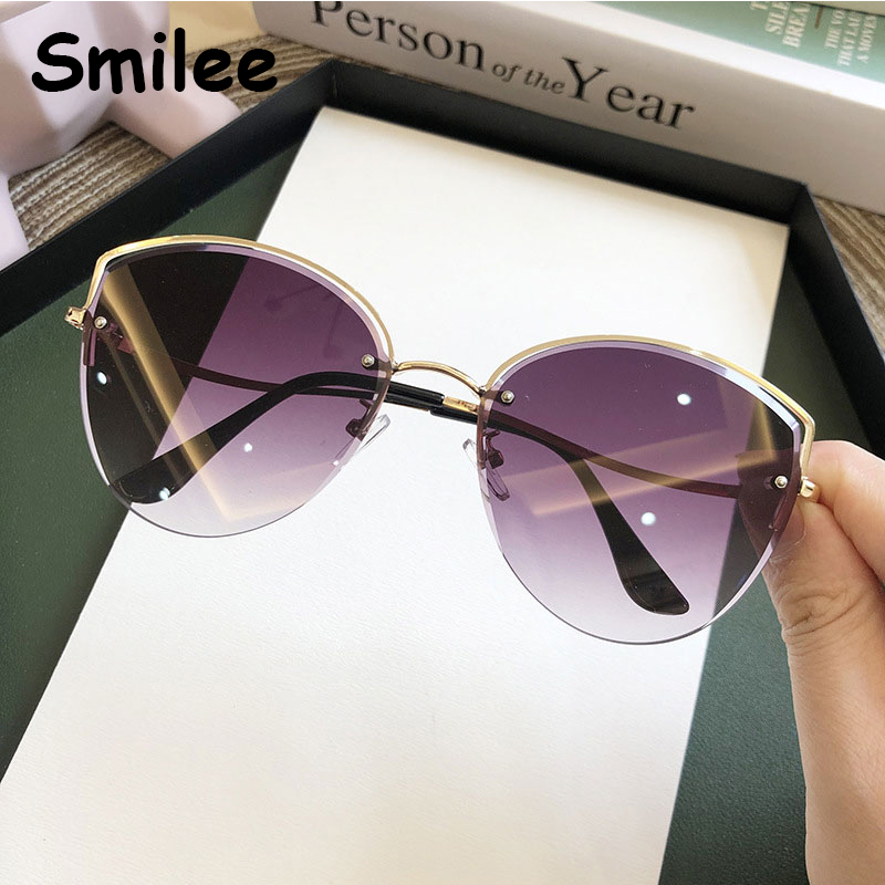 

Sunglasses 2021 Alloy Half Frame Cat Eye Fashion UV400 Vintage Shades Gradient Lens Luxury Sun Glasses