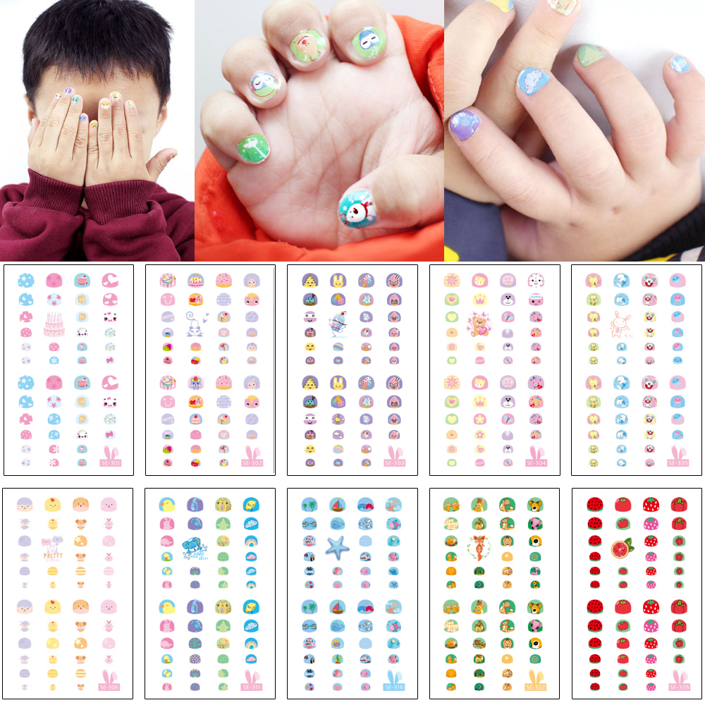 Kids Nail Sticker Lovely Cute Cartoon Full Cover Decal Design for Girl 3D Heart Cake Small Animal Nail Art Manicures Tool Sticker Decoration-image-584159383