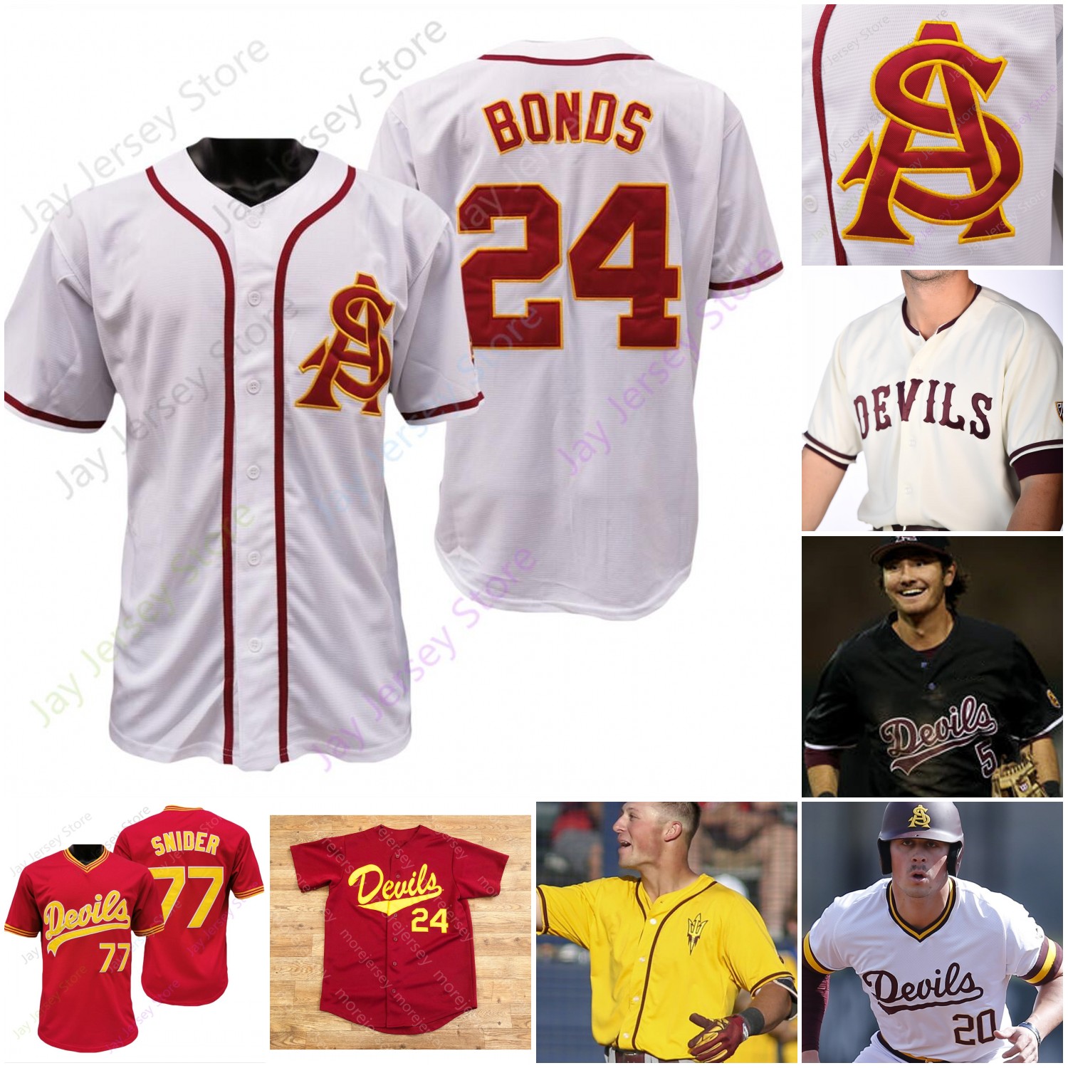 

2020 New ASU Arizona State Baseball Jersey College Boyd Vander Kooi RJ Dabovich Seth Tomczak Sam Ferri Baez Dusty Garcia Kinsler Mike Leake, Cream