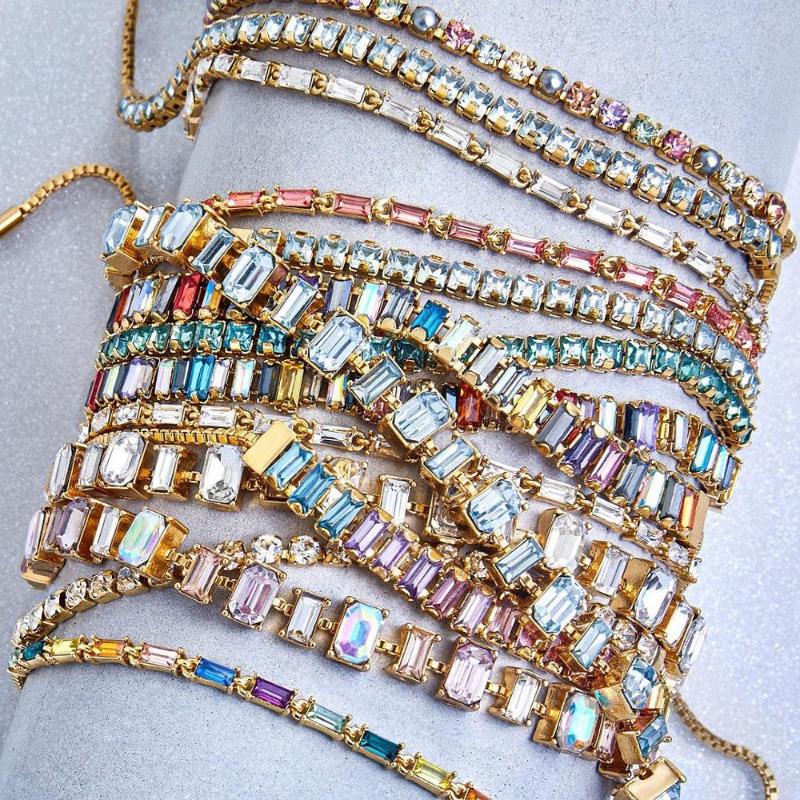 

BA 2020 Colorful Rhinestone Beads Chain Bracelet for Women Luxury Crystal Link Wristlet Wedding Jewelry Girl New Year Gift Party