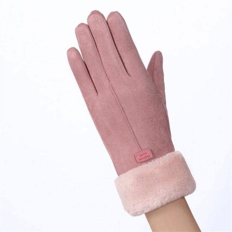 

GAOKE Women Touch Screen Suede Glove Winter Double Layer Furry Mittens Warm Snowflake Embroidery Outdoor Fashionable Gloves