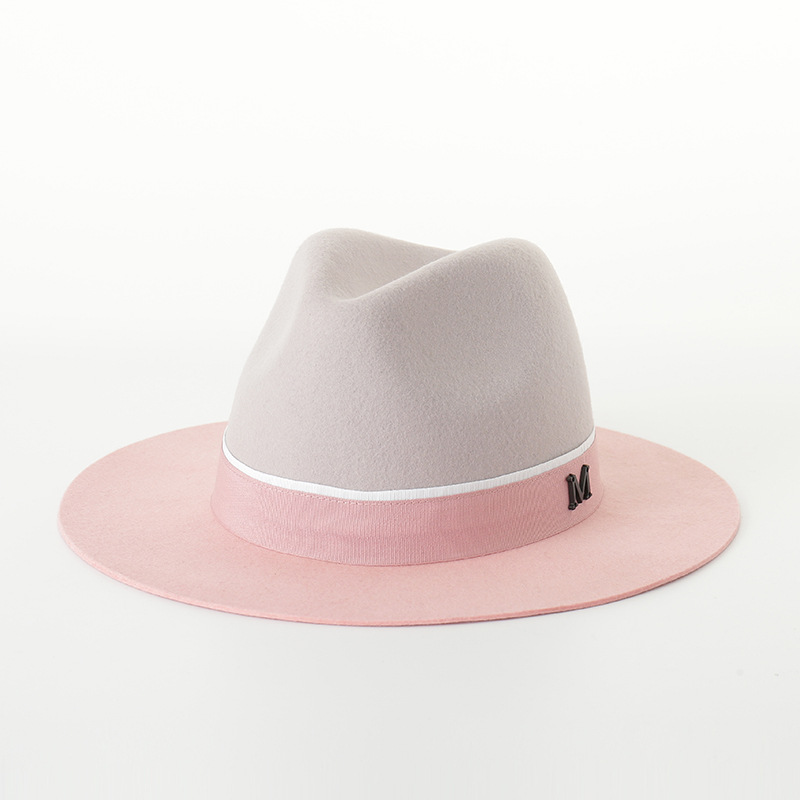 

Korean of high-quality wool M-standard jazz hat autumn and winter casual Joker grey color matching wool hat exquisite, Pink