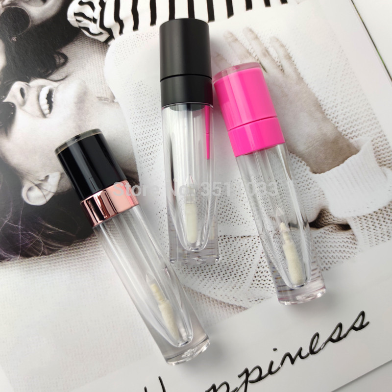 

NEW 6ML Clear Round Lip Gloss Tube Empty Plastic Lip Tubes White Pink Black Cap Makeup Tool Cylinder Lipstick Container