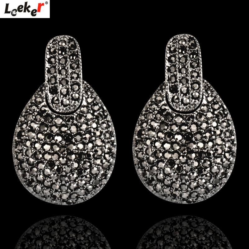 

LEEKER Gothic Style Women Round Circle Earrings Black Cubic Zircon Female Vintage Party Jewelry 120 LK8
