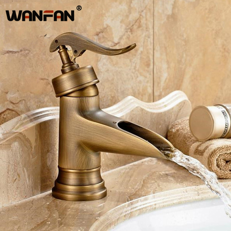 

Basin Faucets Waterfall Antique Bathroom Sink Taps Brush Nickel Vanity Home Decoration Deck Mounted Retro Style ZLY-1906