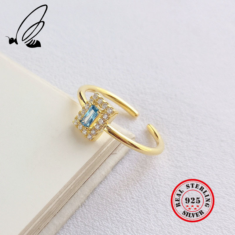 

Luxury Zircon Ring Real 925 Sterling Silver Gold Color Open Adjustable Wedding Rings For Women Jewelry Anillo Mujer Bague Femme