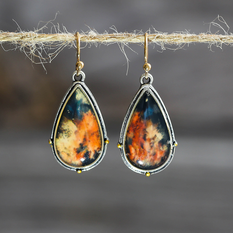 

Vintage Long Earrings For Women Resin Jewelry Accessories Ear Hook Bohemian Big Water Drop Red Fire Earrings 2020 O5D329