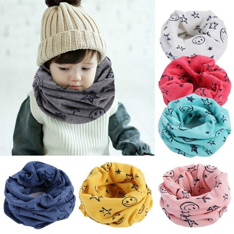 

Children Cotton Neck Scarf Cute Smile Star Print Children Warm Scarf Kids Collars Autumn Winter O Ring Cloth Accessories