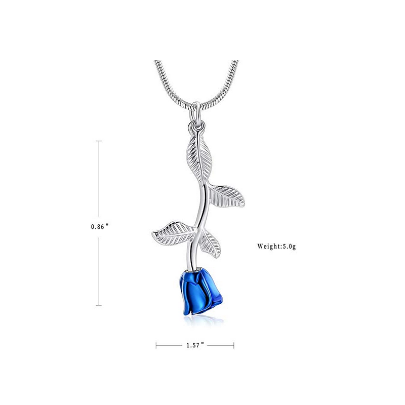 

LKJ2020 Steel and Blue Tone Romantic Rose Flower Necklace for Women Gift Stainless Steel Cremation Jewelry Locket for Ashes