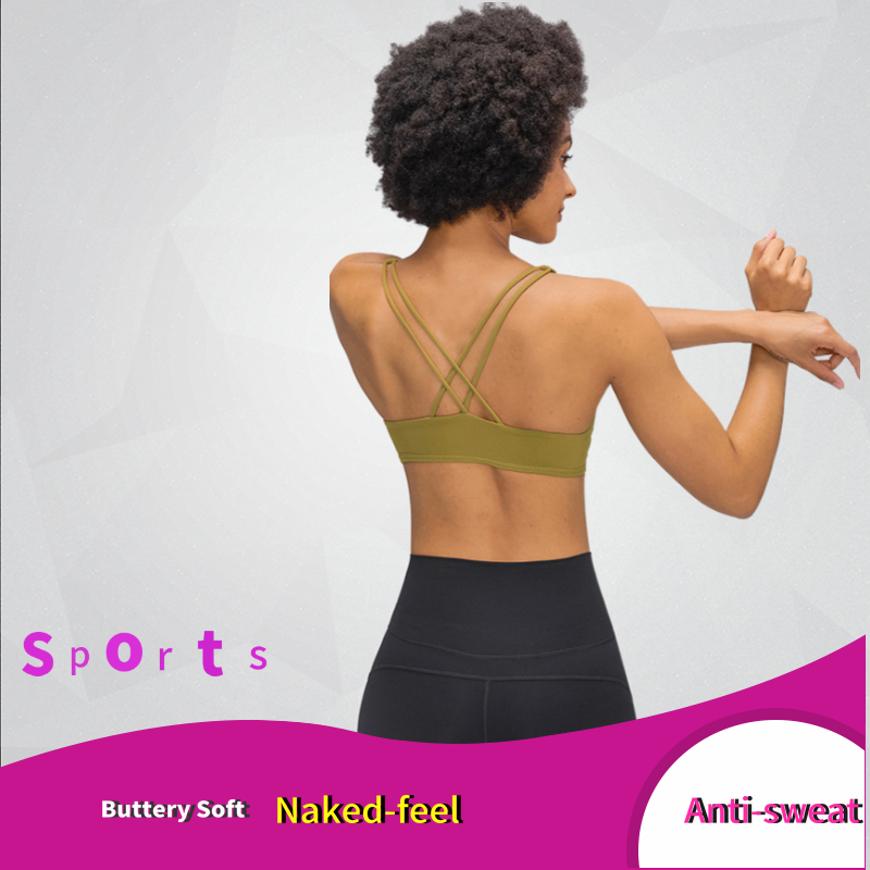 

Plain Padded Workout Naked-feel Yoga Sports Bras Buttery Soft Women O-neck Athletic Gym Fitness Sport Brassiere Tops, Black