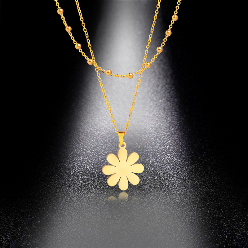 

Stainless Steel Necklace Female Net Red Simple Clavicle Chain Double-layer Three-dimensional Titanium Steel Small Daisy Necklace