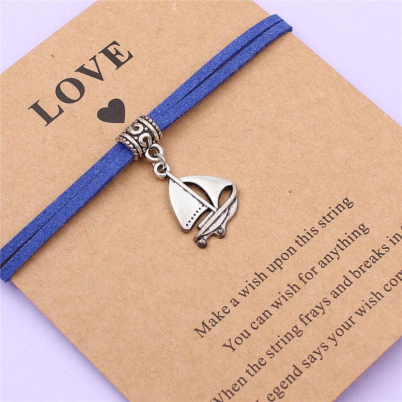 

Make a wish Ancient Silver Color sailboat Adjustable Bracelet Round Handmade Woven Bracelet Simple Fashion Women Jewelry Gifts