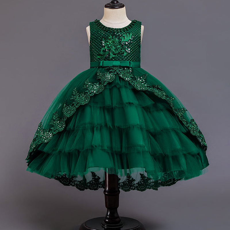 

Girl Dress Embroidery Trailing Children Princess Flower Wedding Formal Evening Dresses for Girls Costume Dress Tail Detachable, M001green