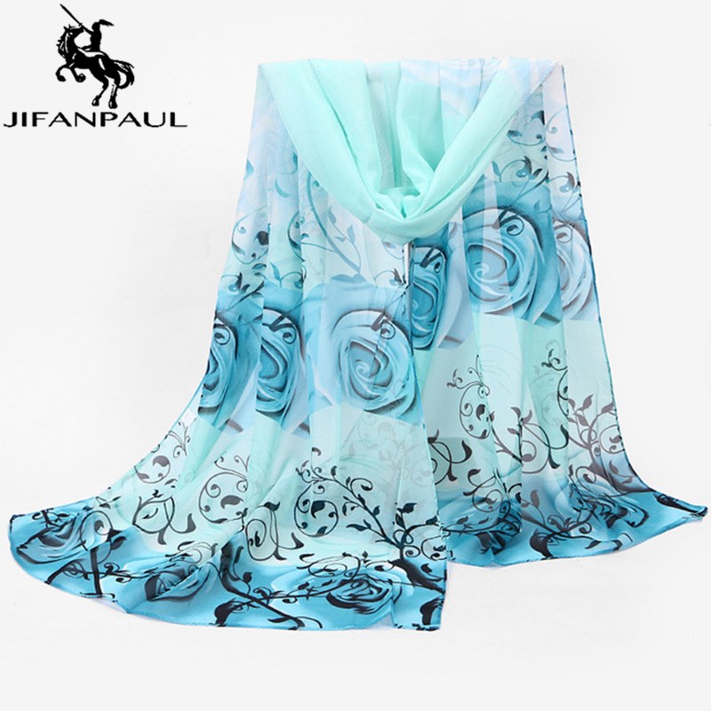 

JIFANPAUL New ladies scarf 2020 autumn and winter new chiffon scarf rose flower multi-color printing long