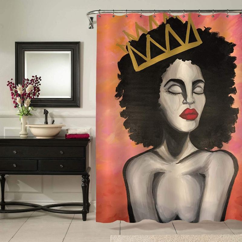 

Afro African American Queen Shower Curtain Watercolor Black Woman with Crown Art