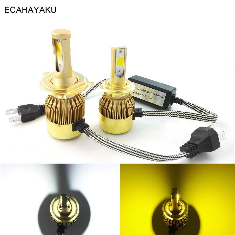 

ECAHAYAKU 2 Pcs H4 LED 72W Car LED Headlight H7 H11 H1 H3 H27 881 3/9005 4/9006 9012 Dual Double Color Light 3000K 6000K