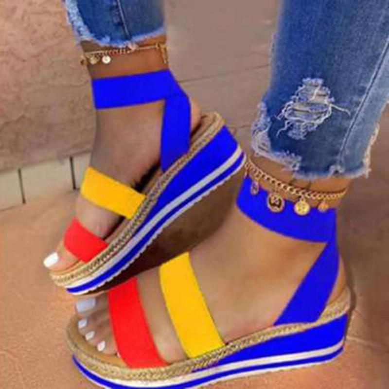 

New Arrival Women Sandals Wedges Platform Ladies Shoes Cross Strap Casual for Summer, Blue