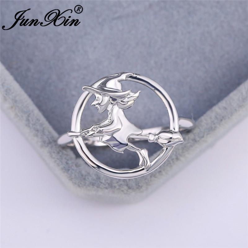 

Halloween Day Witch Ring White Gold Female Minimalist Stacking Rings For Women Wedding Bands Party Jewelry