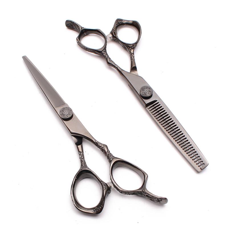 

2Pcs 6.0" 17.5cm 440C Engraving Logo Haircut Set Thinning Scissors Cutting Shears Dragon Handle Professional Hair Scissors C9001