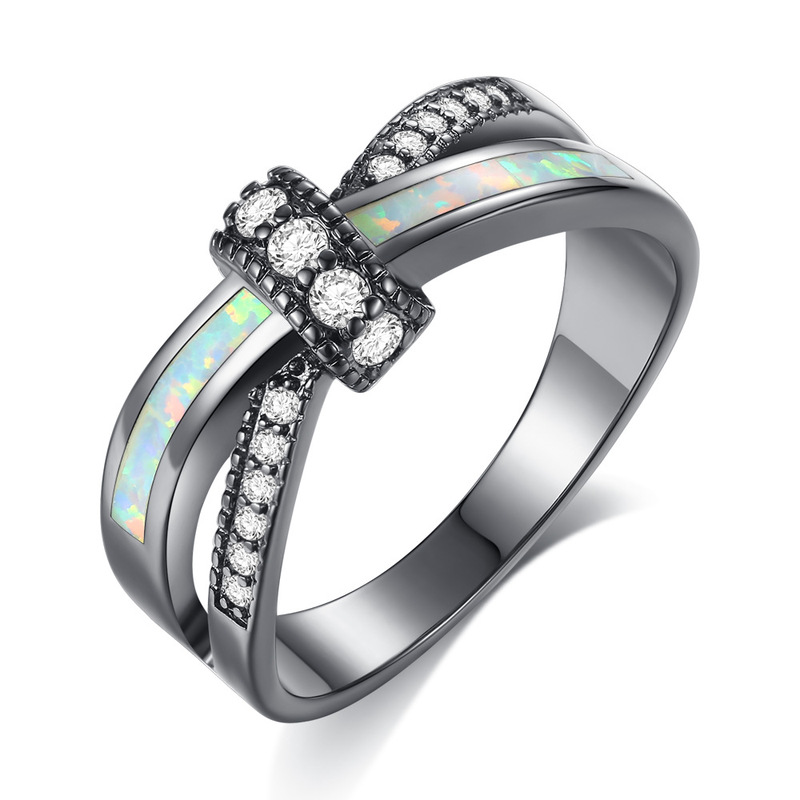 

AMORUI Colorful Opal Natural Stone Ring Bagues Femme Black Gold Color Wedding Rings for Women Jewelry Anillos Mujer Gift