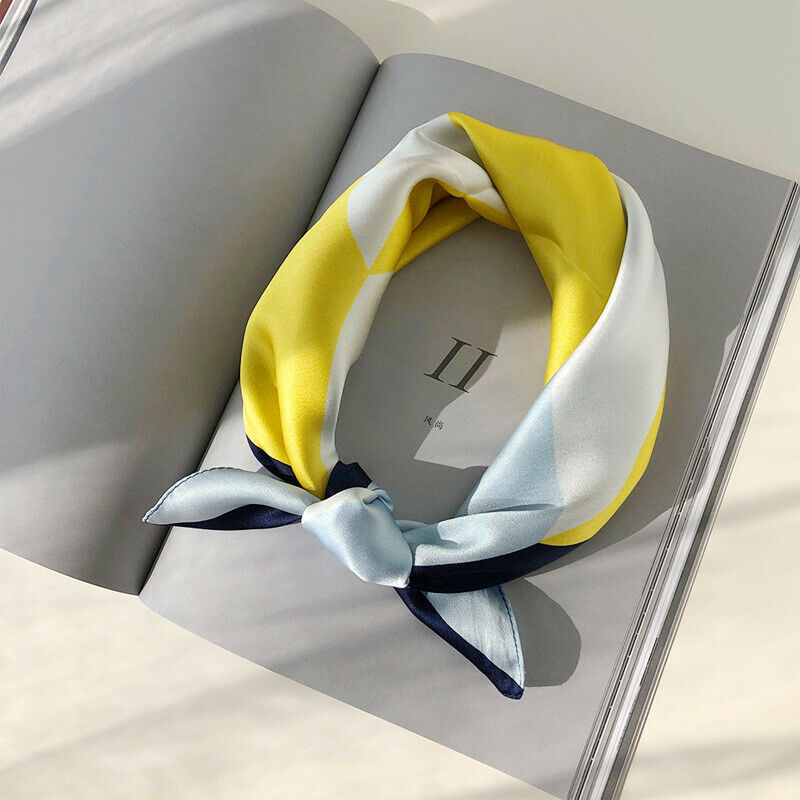 

100% Mulberry Silk Small Scarf Stylish Color Block Kerchief Bandana Neck Hair Headband Tied Band 53x53cm / 20.8 inches