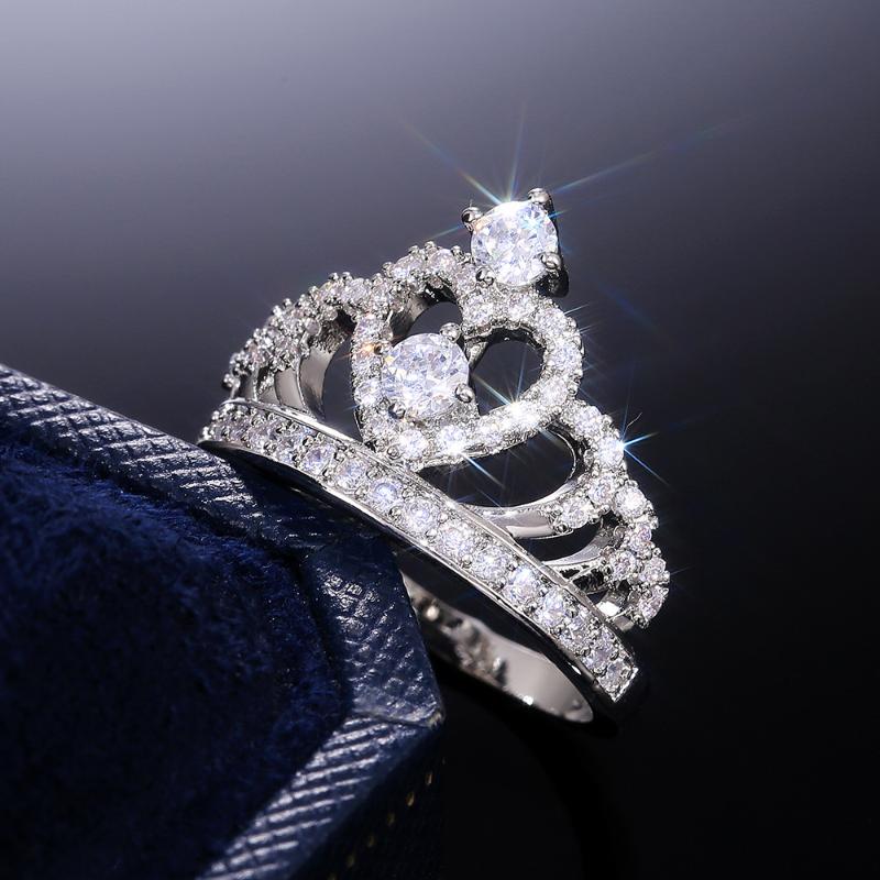 

USTAR Princess Crown Rings for women cubic zirconia micro pave setting engagement wedding rings female Anel accessories