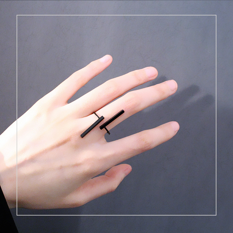 

New fashion simple natural only beautiful style a word horizontal bar ring opening double word geometric ring tail