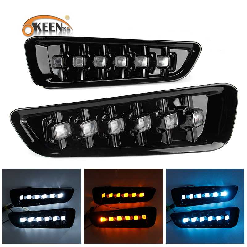 

OKEEN 2pcs Waterproof Car LED DRL For F150 Raptor 2020 2020 LED Daytime Running Light White Turn Signal Amber Fog Lamp