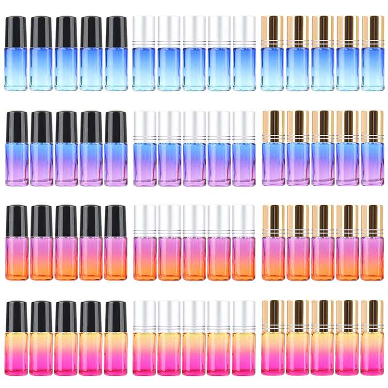 

Dropshipping 5Pcs 5ML Gradient Color Thick Glass Roll On Essential Oil Empty Parfum Bottles Roller Ball Travel Use Necessaries