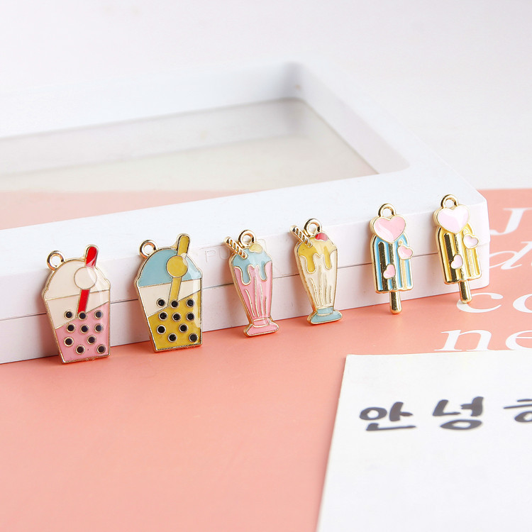 

10pcs/lot Cute Funny Milk Cream Drink Enamel Charms Fashion Jewelry Earring DIY Making Charms Gold Color