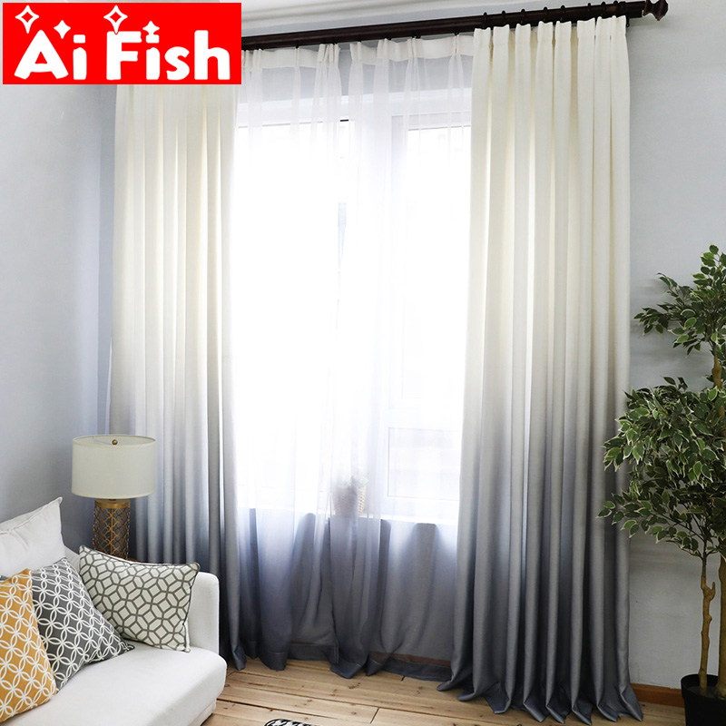 

Curtains Gradient Color Print Voile Gray Window Modern for Living Room Curtains Tulle Sheer Fabrics Rideaux Cortinas WP185-50, Color 5 tulle