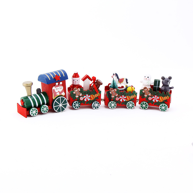 

4 Knots Christmas Train Painted Wooden Christmas Decoration for Home with Santa Kids Toys Ornament Navidad 2020 New Year Gift