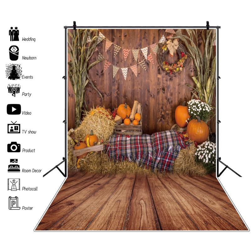 

Warehouse Rural Farm Old Wooden Floor Autum Haystack Pumpkin Baby Birthday Photo Backgrounds Photocall Photography Backdrop