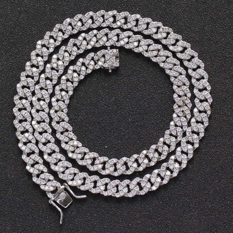 

Chains 8mm Hip Hop Men Copper Curb Cuban Chain Necklace Bling Iced Out Link Gold Silver Plated Micro CZ Drop