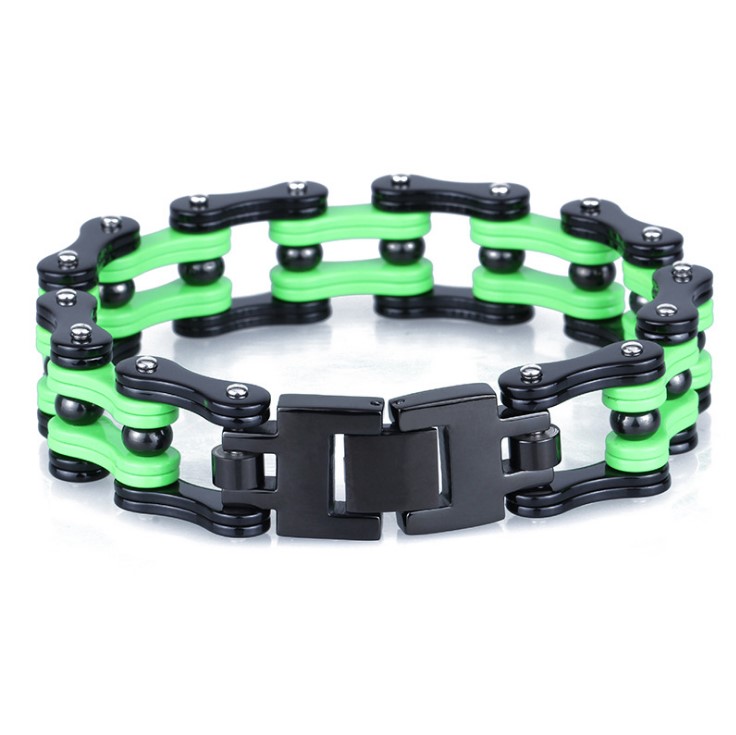 

16mm Heavy Green bike chain Bracelet Men black Stainless Steel Biker Bicycle Motorcycle Chain Bracelets Bangle Rock Punk Jewelry