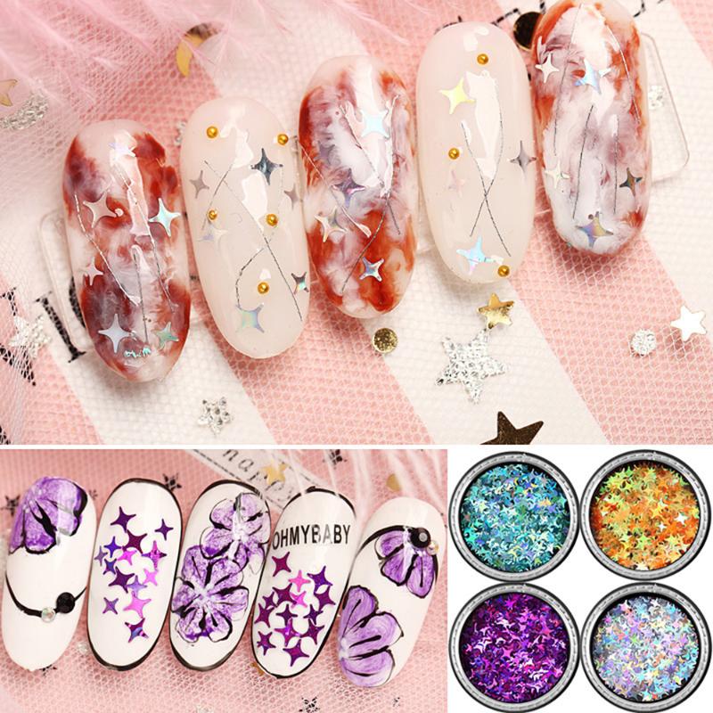 

1 Box Multi-color 3D Nail Glitter Decoration Mixed Size Laser Star Shape Silver Sequins Holographic Nail Paillette Manicure Tool