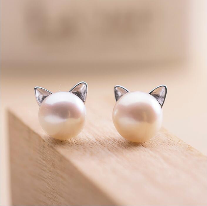 

SMJEL New Fashion Simulated Pearl Cat Stud Earrings for Women Animal Earring Jewelry Pendientes Brincos 2020 Dropshipping