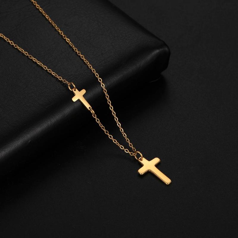 

Cazador Cross Pendat Necklace Double Pendant Necklace Gold Color Stainless Steel Chain For Women Fashion Gift Jewelry