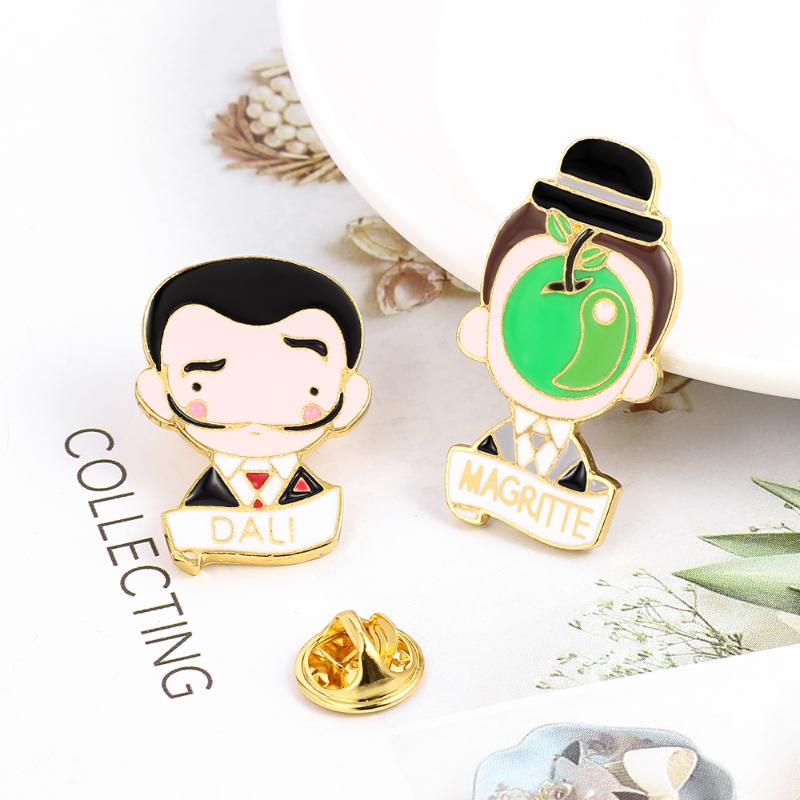 

Enamel Face Portrait Lapel Brooch Rene Magritte and Salvador Dali Abstract Painter Art Pins Coat Lapel Jackets Jewelry Unisex