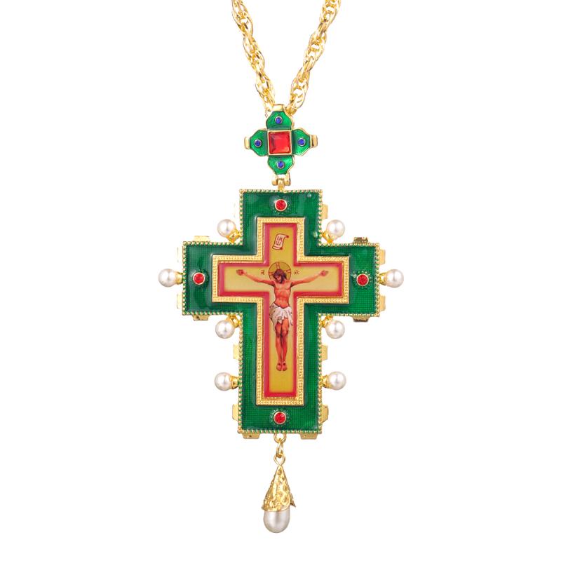 

Pendant Necklaces Orthodox Cross Necklace With Box Green Imitation Pearl Crucifix Religious Byzantine Art And Tradition Holy Priests